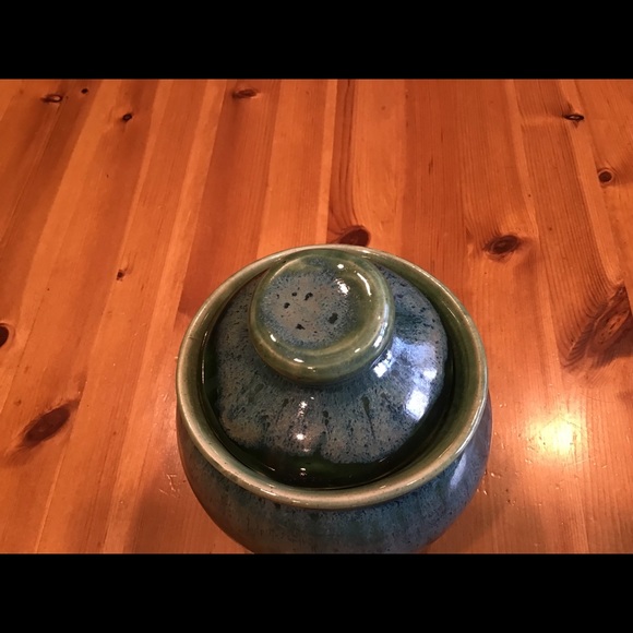 Accents Pottery Lidded Canister Green Blue Drip Glaze Poshmark